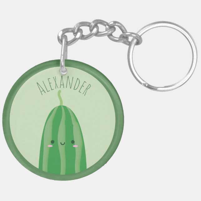 Cute As a Cucumber Funny Kawaii Cutecumber Name Keychain (Back Left)