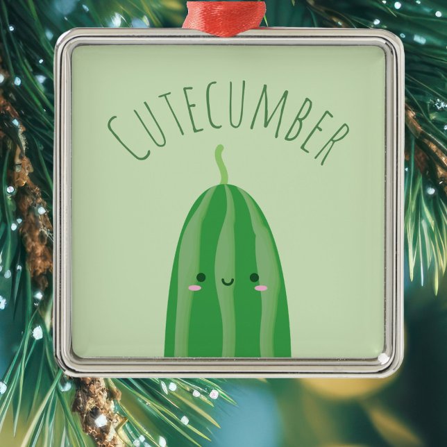 Cute As a Cucumber Funny Kawaii Cutecumber Name Metal Ornament (Creator Uploaded)
