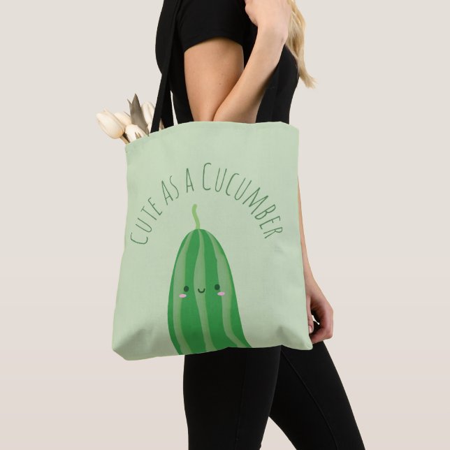 Cute As a Cucumber Funny Kawaii Cutecumber Tote Bag (Close Up)