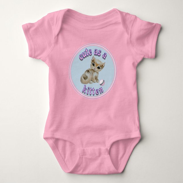 CUTE AS A KITTEN Baby Girl Kitty Cat  Baby Bodysuit (Front)