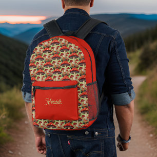 Cute as Button or Morel Mushroom Red Sage Monogram Printed Backpack