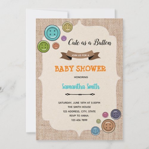 Cute as button party invitation