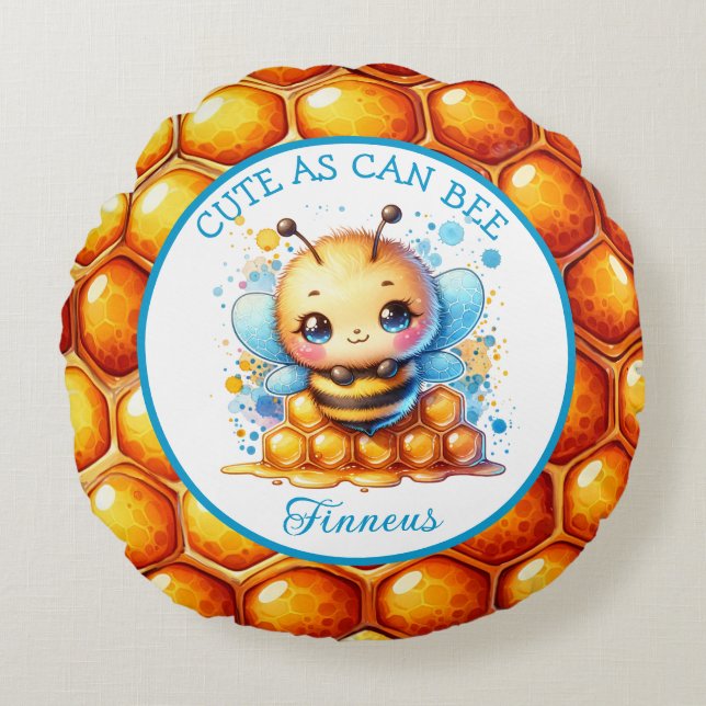 Cute as Can Bee | Honey bee Baby Boy's Round Pillow (Front)