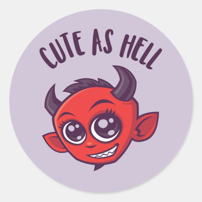 Cute as Hell Devil with Dark Text Classic Round Sticker (Front)