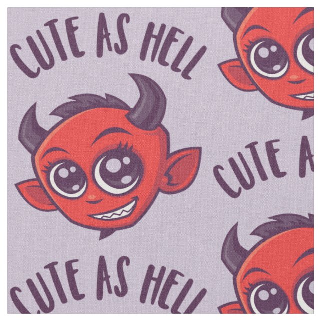Cute as Hell Devil with Dark Text Fabric (Close Up)