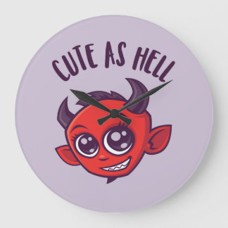 Cute as Hell Devil with Dark Text Large Clock