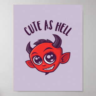 Cute as Hell Devil with Dark Text Poster
