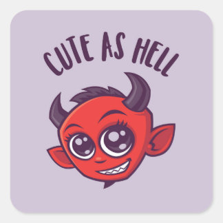 Cute as Hell Devil with Dark Text Square Sticker