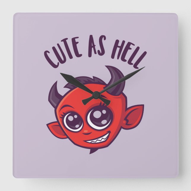 Cute as Hell Devil with Dark Text Square Wall Clock (Front)