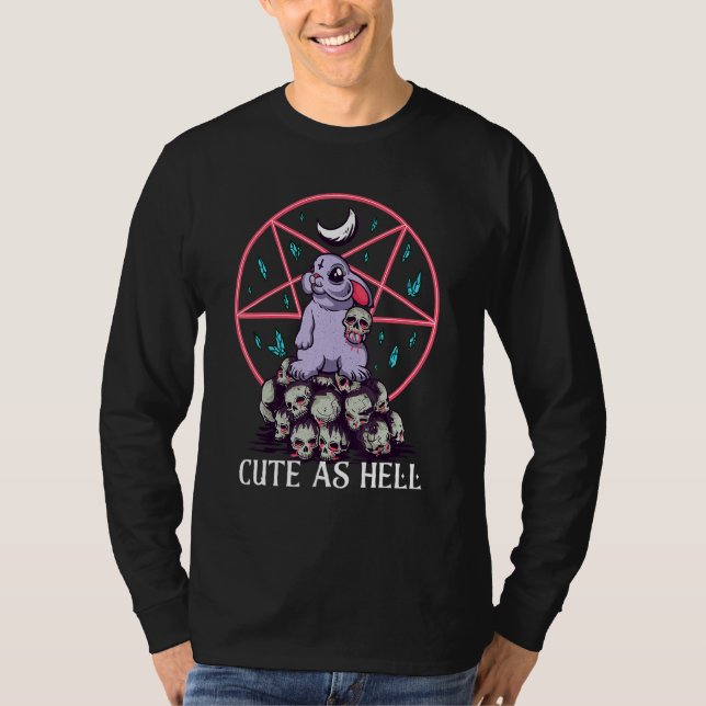 Cute As Hell Rabbit Hare Occult Skulls Goth Funny  T-Shirt (Front)