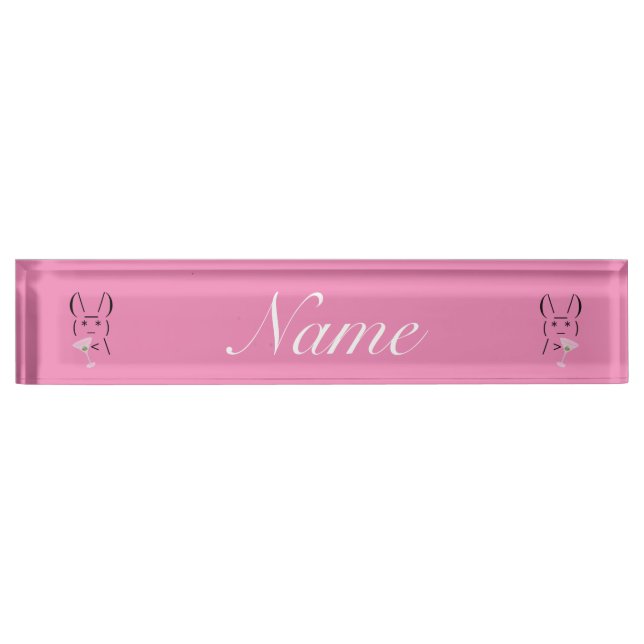 Cute Ascii bunny holding martini Desk Name Plate (Front)