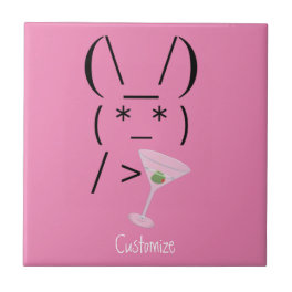 Cute Ascii bunny holding martini Thunder_Cove Ceramic Tile