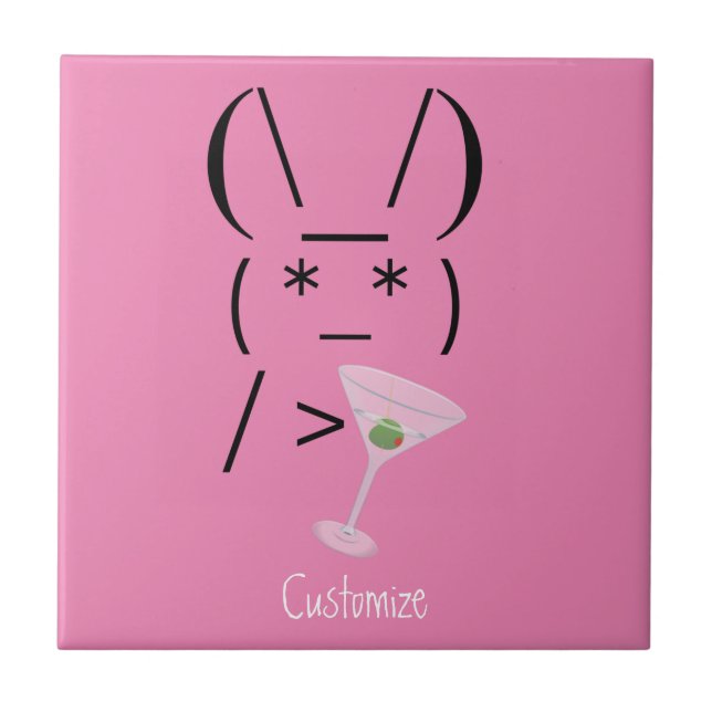 Cute Ascii bunny holding martini Thunder_Cove Ceramic Tile (Front)