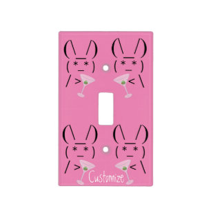 Cute Ascii bunny holding martini Thunder_Cove Light Switch Cover