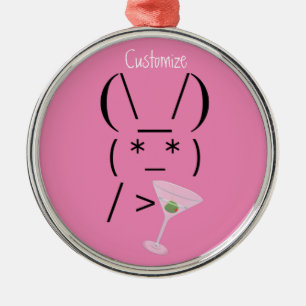 Cute Ascii bunny holding martini Thunder_Cove Metal Ornament