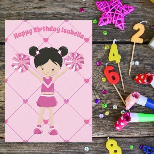 Cute Asian Cheerleader Custom Birthday Girl Card