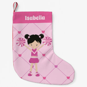 Cute Asian Cheerleader Pink Personalized Cheer Small Christmas Stocking