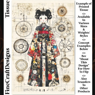 Cute Asian Clockpunk Doll in Kimono CK6 Decoupage Tissue Paper
