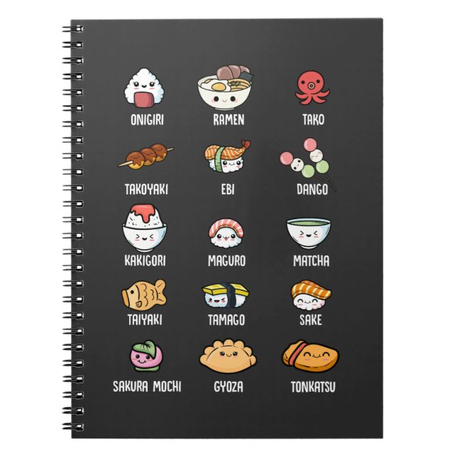 Cute Asian Food Kawaii Sushi Rice Fish Ramen Lover Notebook (Front)