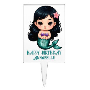 Cute Asian Mermaid Personalize Cake Topper