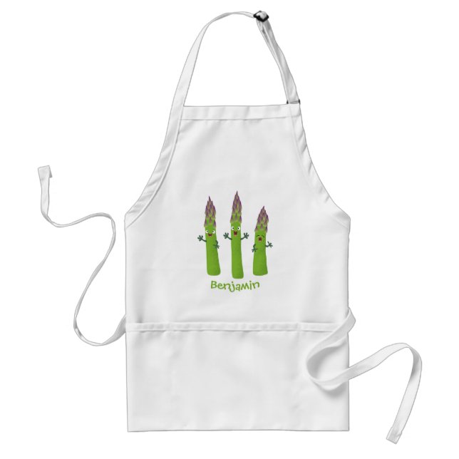 Cute asparagus singing vegetable trio cartoon adult apron (Front)