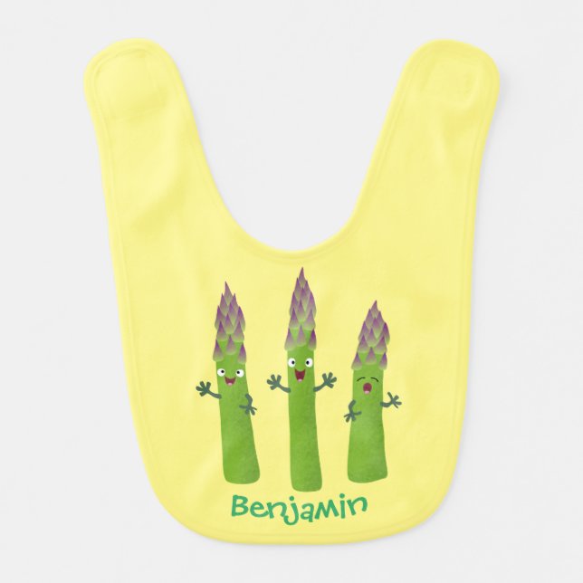 Cute asparagus singing vegetable trio cartoon baby bib (Front)