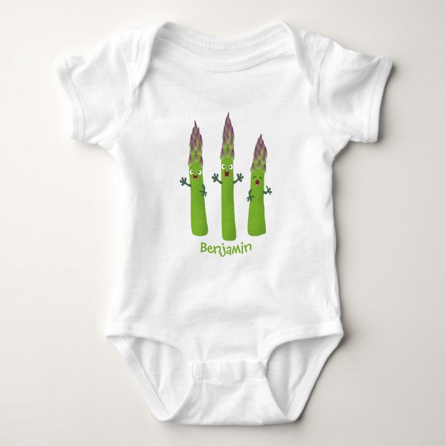 Cute asparagus singing vegetable trio cartoon baby bodysuit (Front)