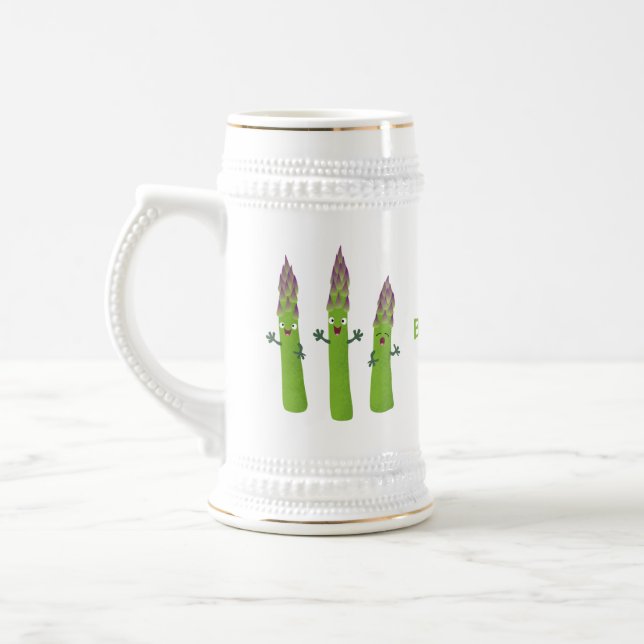Cute asparagus singing vegetable trio cartoon beer stein (Left)