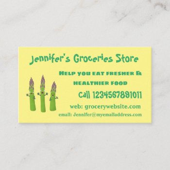 Cute Asparagus Singing Vegetable Trio Cartoon Business Card by thefrogfactory at Zazzle