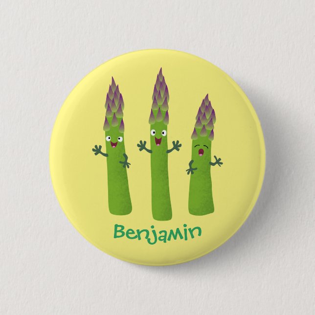 Cute asparagus singing vegetable trio cartoon button (Front)
