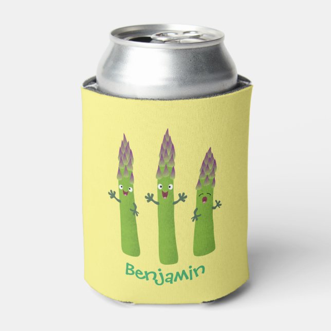 Cute asparagus singing vegetable trio cartoon can cooler (Can Front)