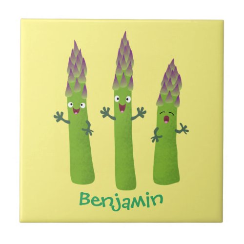 Cute asparagus singing vegetable trio cartoon ceramic tile