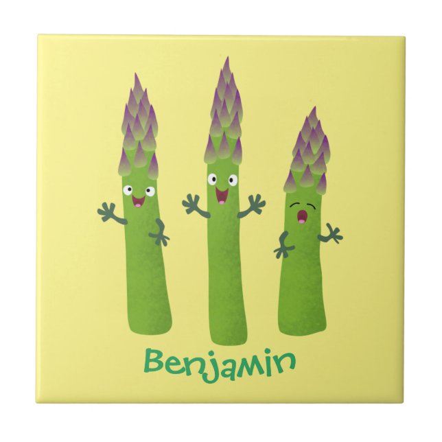 Cute asparagus singing vegetable trio cartoon ceramic tile (Front)