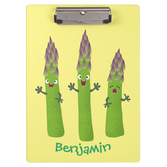 Cute asparagus singing vegetable trio cartoon clipboard (Front)