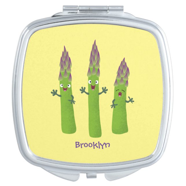 Cute asparagus singing vegetable trio cartoon compact mirror (Front)