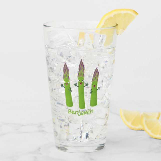 Cute asparagus singing vegetable trio cartoon glass (Back Ice)