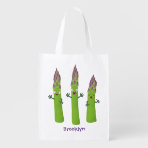 Cute asparagus singing vegetable trio cartoon grocery bag