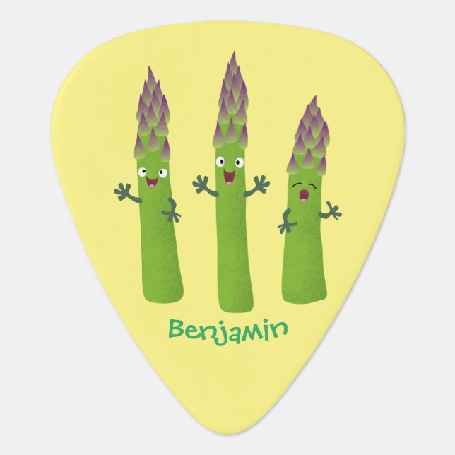 Cute asparagus singing vegetable trio cartoon  guitar pick (Front)