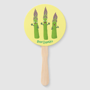 Cute asparagus singing vegetable trio cartoon hand fan