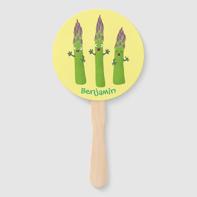 Cute asparagus singing vegetable trio cartoon hand fan (Front)