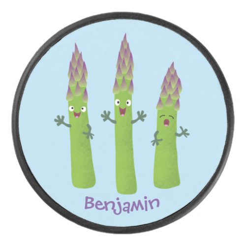 Cute asparagus singing vegetable trio cartoon hockey puck