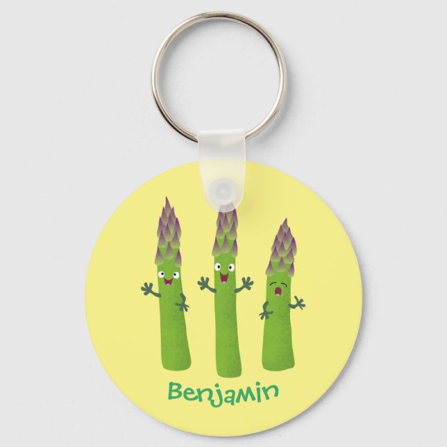Cute asparagus singing vegetable trio cartoon keychain (Front)