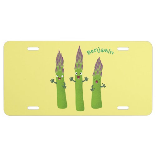 Cute asparagus singing vegetable trio cartoon license plate