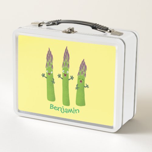 Cute asparagus singing vegetable trio cartoon metal lunch box