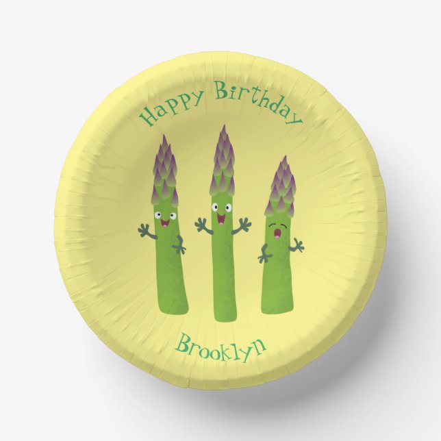 Cute asparagus singing vegetable trio cartoon paper bowls (Front)