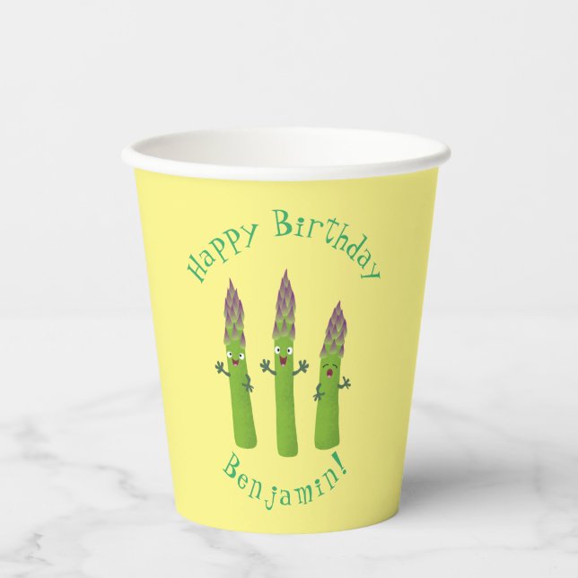 Cute asparagus singing vegetable trio cartoon paper cups (Front)