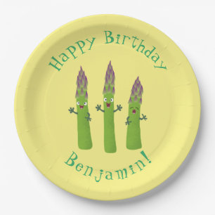 Cute asparagus singing vegetable trio cartoon paper plates