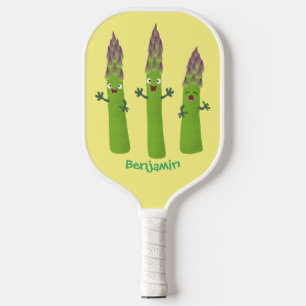 Cute asparagus singing vegetable trio cartoon pickleball paddle