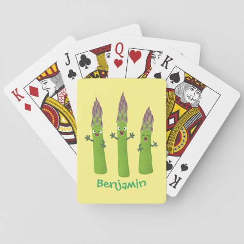 Cute asparagus singing vegetable trio cartoon poker cards