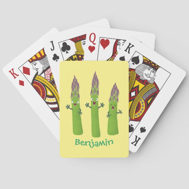 Cute asparagus singing vegetable trio cartoon poker cards (Back)